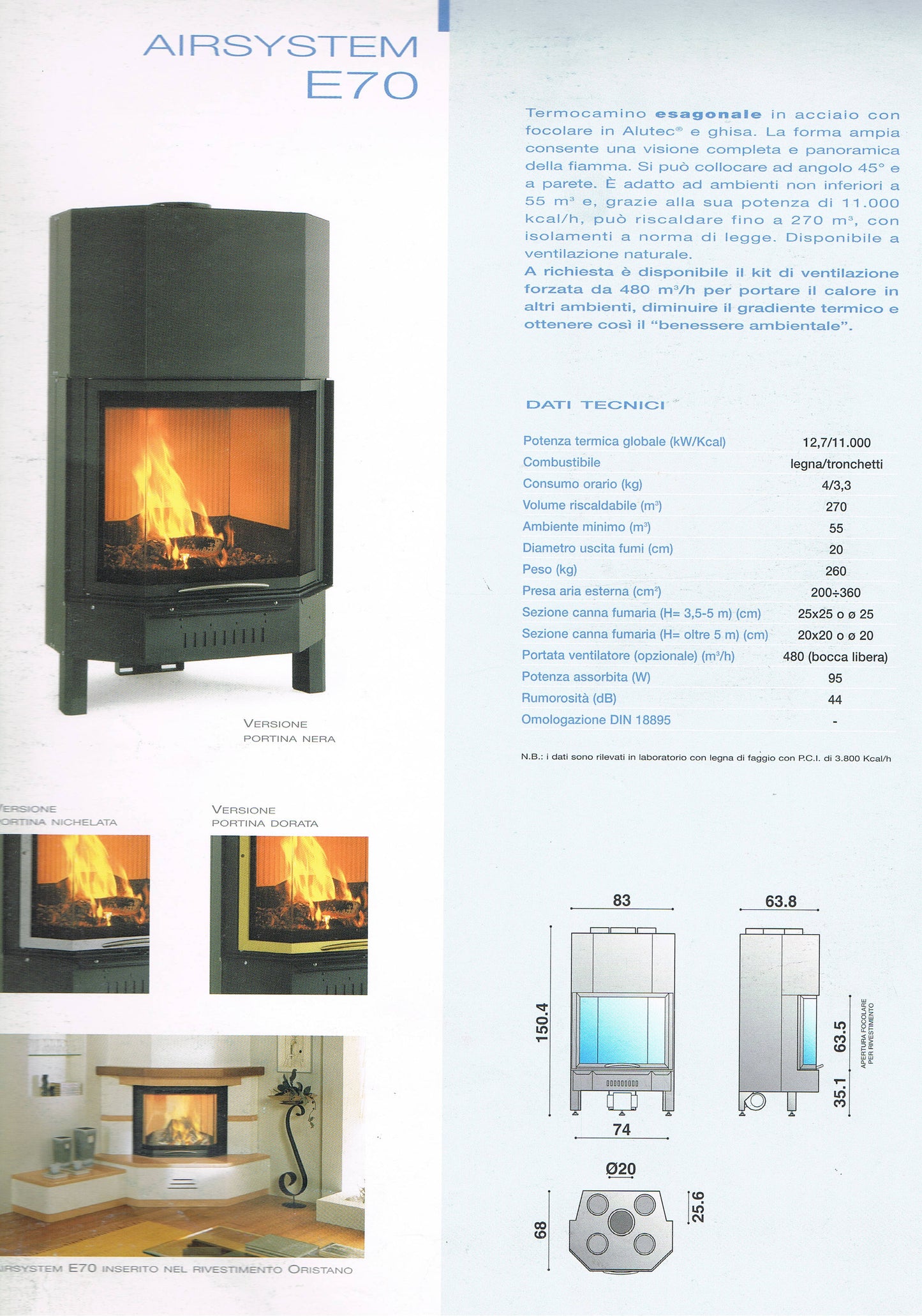 misure e dati tecnici airsystem e70 mcz