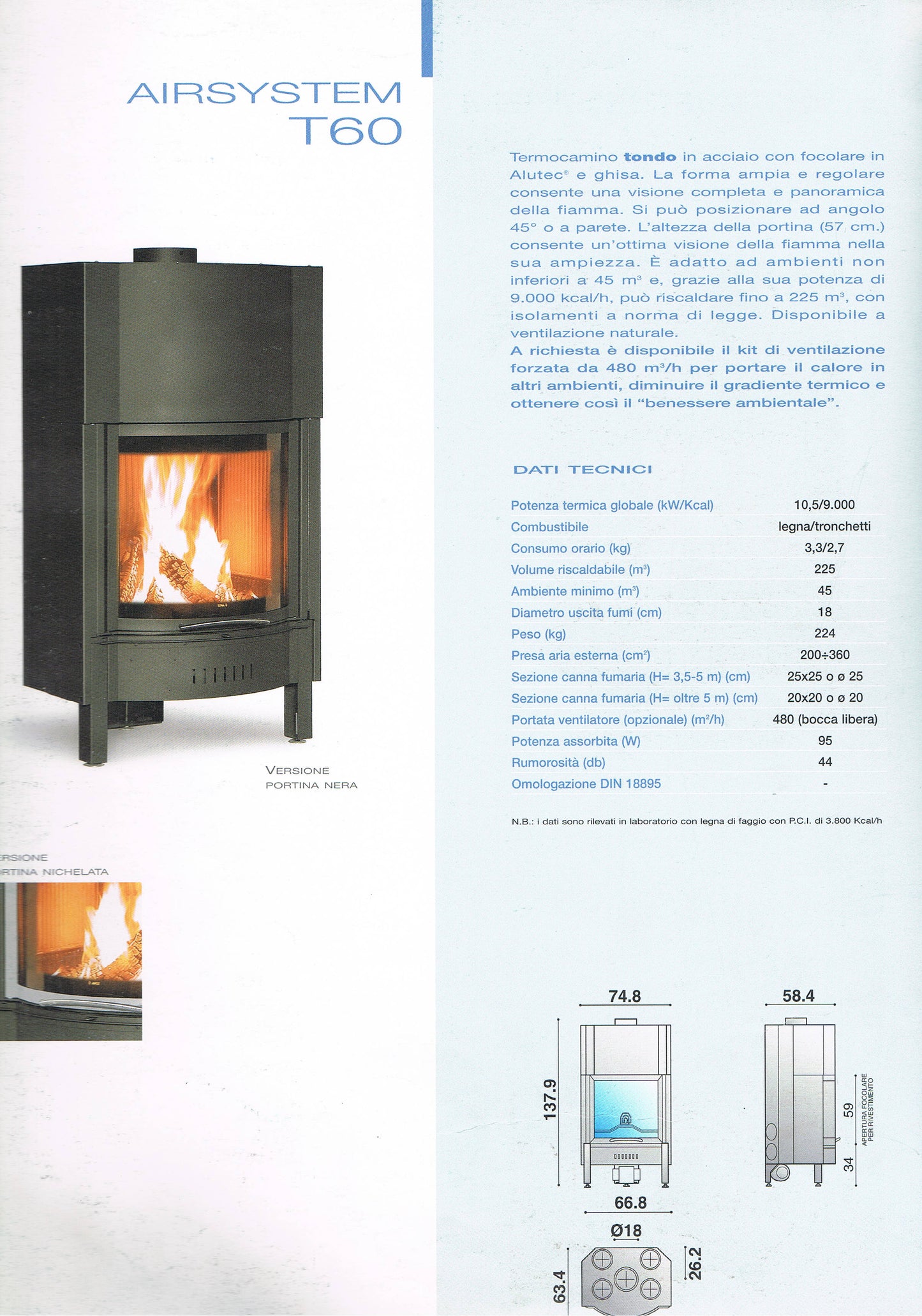 DATI TECNICI CAMINO AIRSYSTEM T60 MCZ