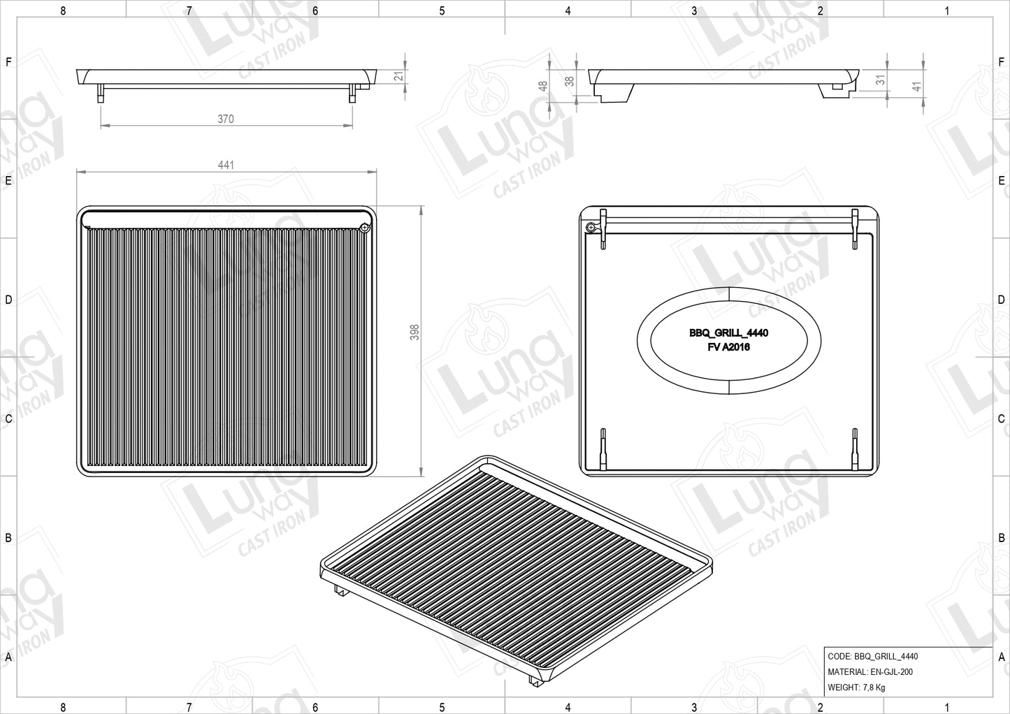 piastra in ghisa grill misure
