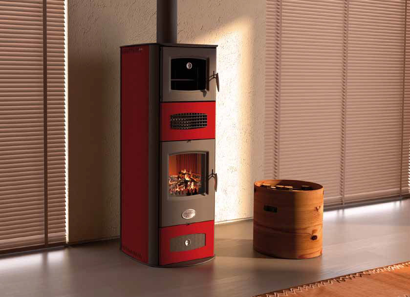 stufa a legna con forno rossa