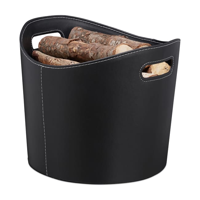 cesta in simil pelle nera aduro di design