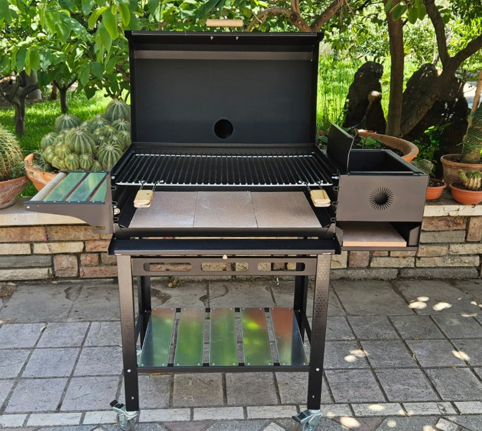 barbecue argentino a legna e carbone con ruote
