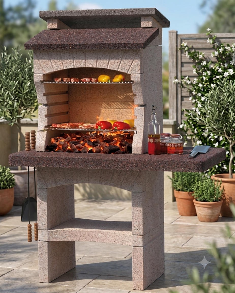 barbecue da giardino con ampio piano da lavoro per cottura grigliate 6/10 persone