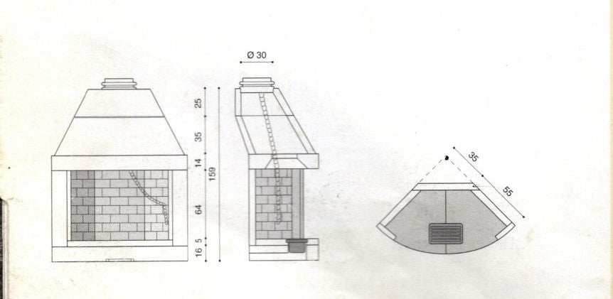 misure camino tondo ad angolo