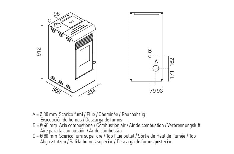 Stufa a Pellet Rita scarico superiore 9,5 Kw