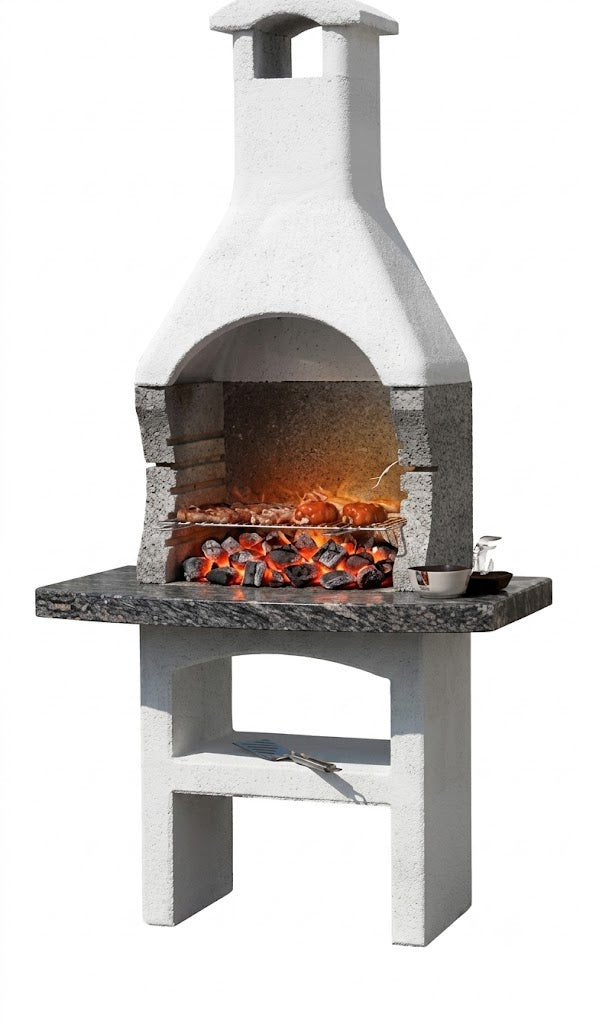 barbecue cementizio per legna e carbonella con finitura crystal lucida