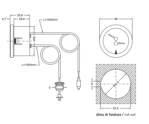 dimensione manometro con capillari
