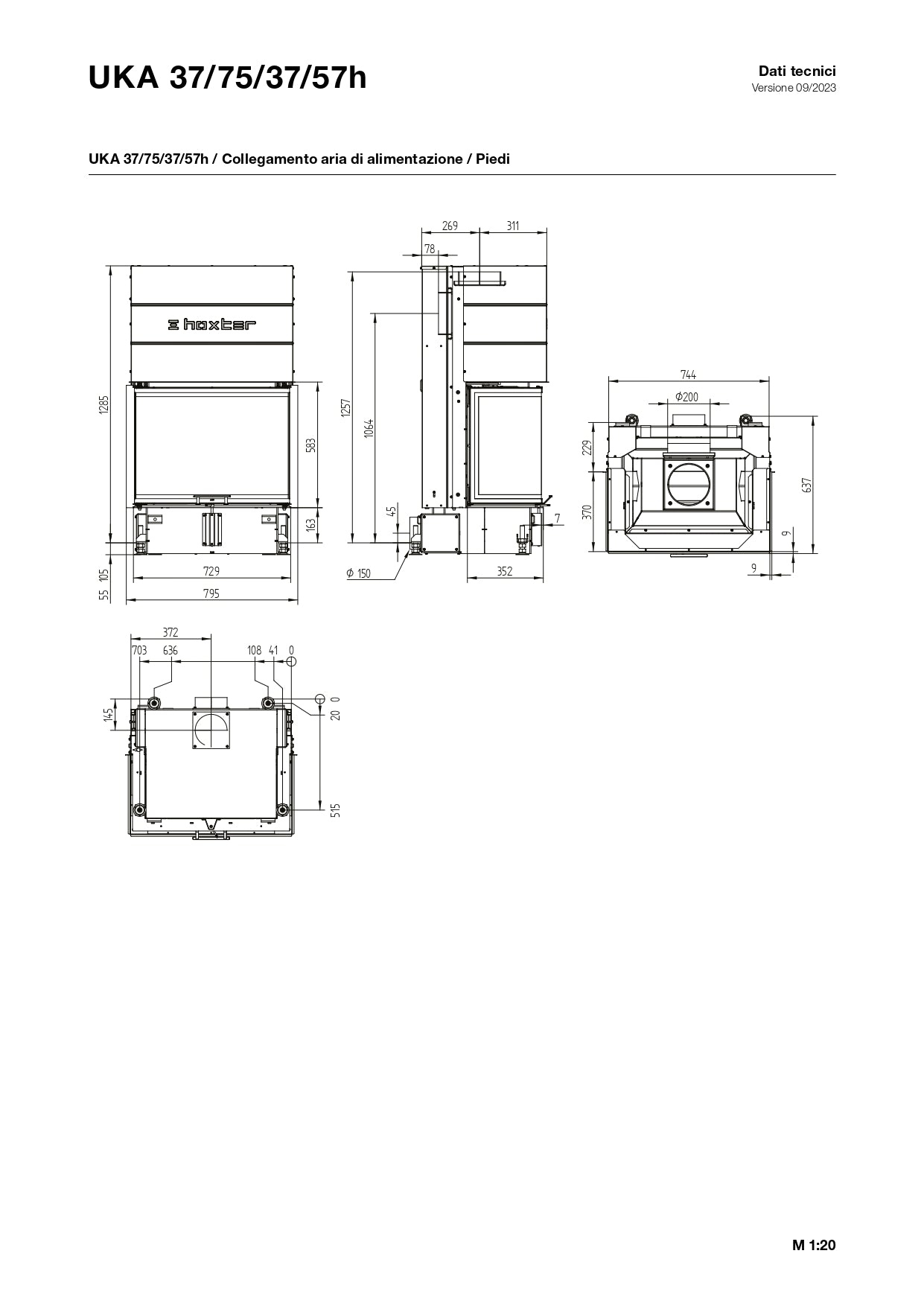 diemnsioni camino trifacciale hoxter