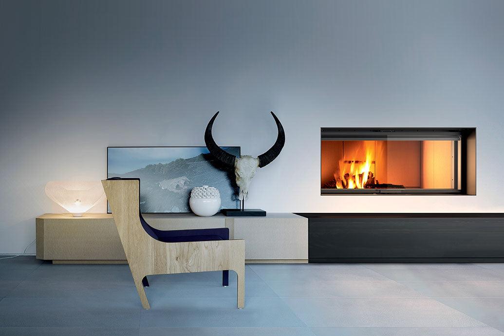 camino con vetro 16/9 ambienti moderni