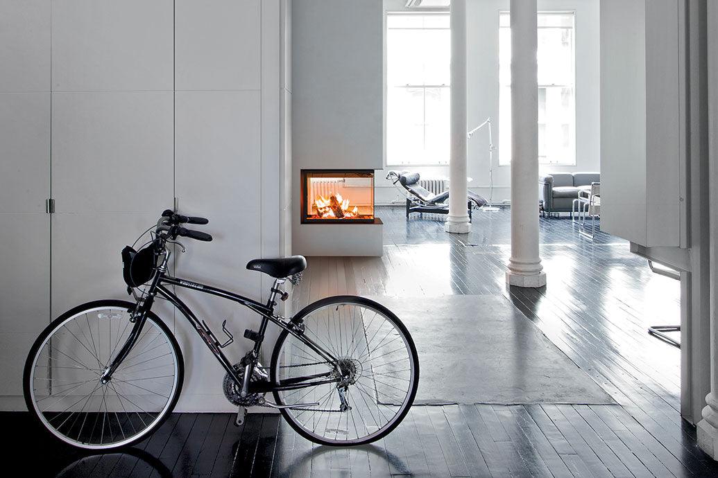 Camino trifacciale centro parete divisorio con rivestimento moderno a barcellona pozzo di gotto