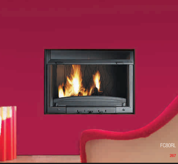 camino incassato filo muro con parete in cartongesso colorata 