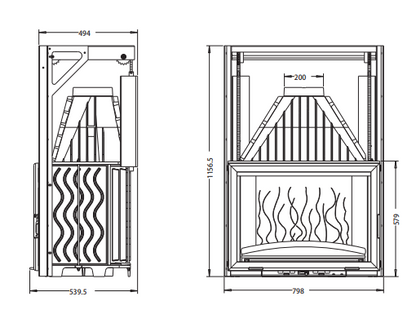 Camino in ghisa con vetro saliscendi 