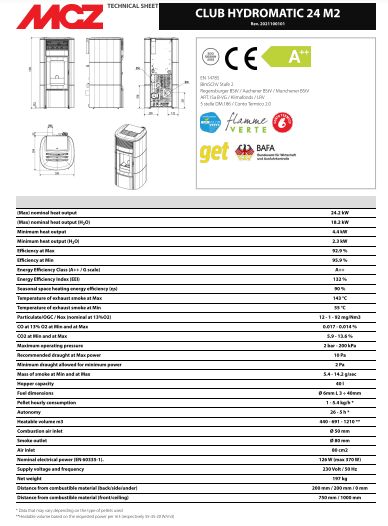 Termostufa a pellet MCZ Mod. CLUB HYDROMATIC 24 M2+ - Aliberti Home