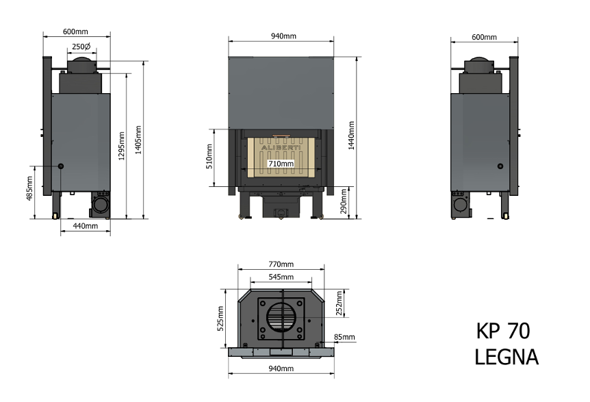 ingombri e misure termocamino KP 70