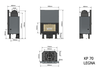 ingombri e misure termocamino KP 70