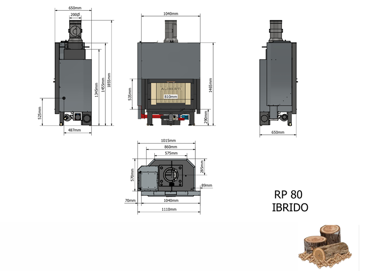 dimensioni camino ibrido legna pellet