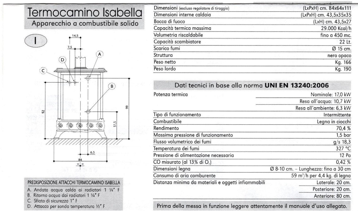 Termostufa a legna CASTELMONTE Mod. TERMOCAMINO ISABELLA - Aliberti Home