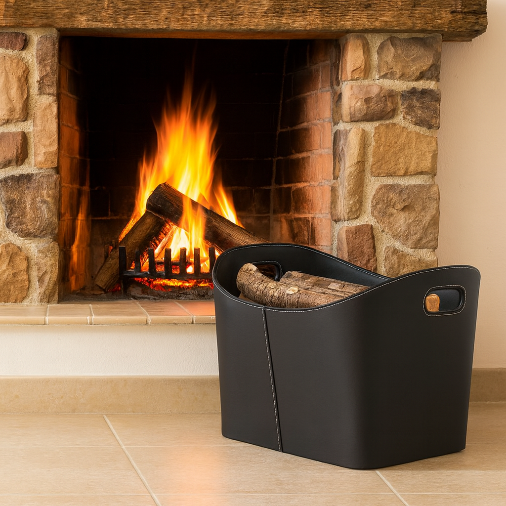 cesta porta legna moderna per camino