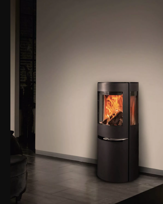 stufa trifacciale legna pellet moderna 