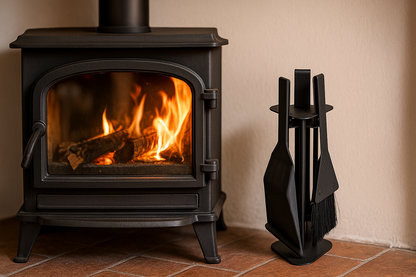 stufa a legna con accessori design 