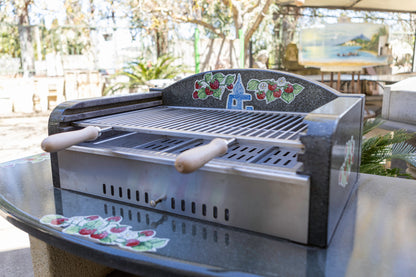 barbecue nero con griglia e cassetto in acciaio inox