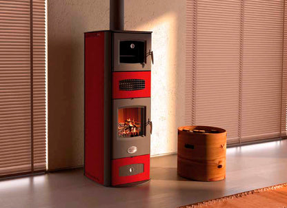 stufa a legna con forno rossa
