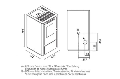 stufa eva calor kali ingombro
