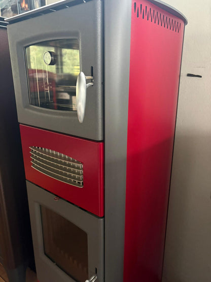 fianco laterale stufa anselmo cola bea rossa di design