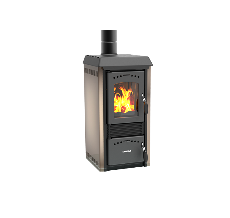 stufa a legna con top in ghisa lincar colore cappuccino