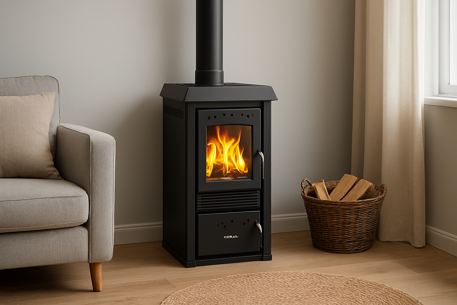 stufa a legna nera minimal e moderna 
