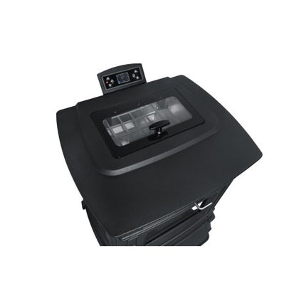 visione del vano caricamento pellet e centralina 