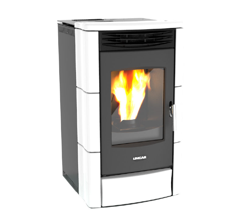 stufa a pellet lincar 10 kw rivestita in ceramica bianca