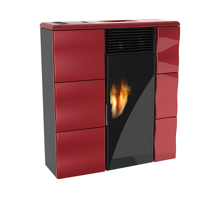 stufa a pellet slim olga evo, dal design moderno e compatto, adatta ad ambienti con spazi ridotti come corridoi