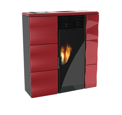 stufa a pellet slim olga evo, dal design moderno e compatto, adatta ad ambienti con spazi ridotti come corridoi