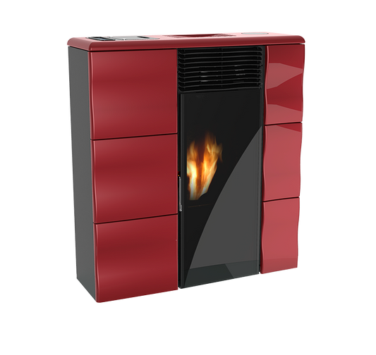 stufa a pellet slim olga evo, dal design moderno e compatto, adatta ad ambienti con spazi ridotti come corridoi