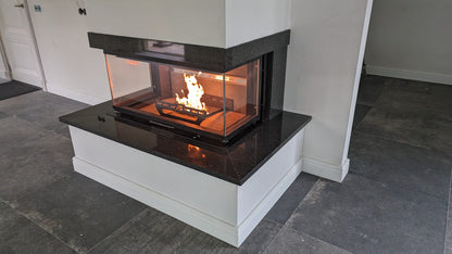 camino a tre facce moderno legna e pellet