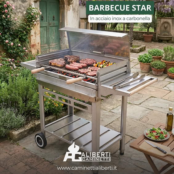 barbecue con ruote con ampia griglia per carne 