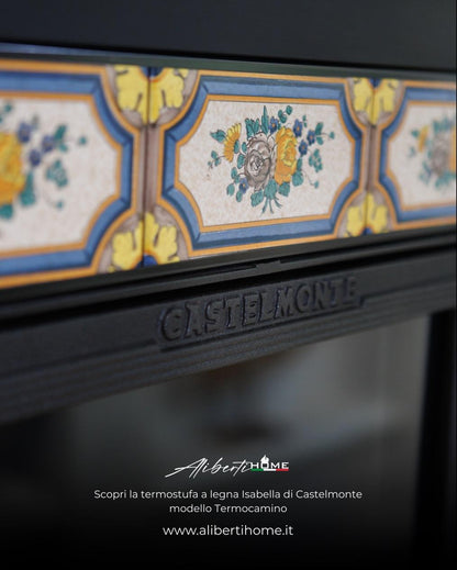 frontone stufa in ceramica