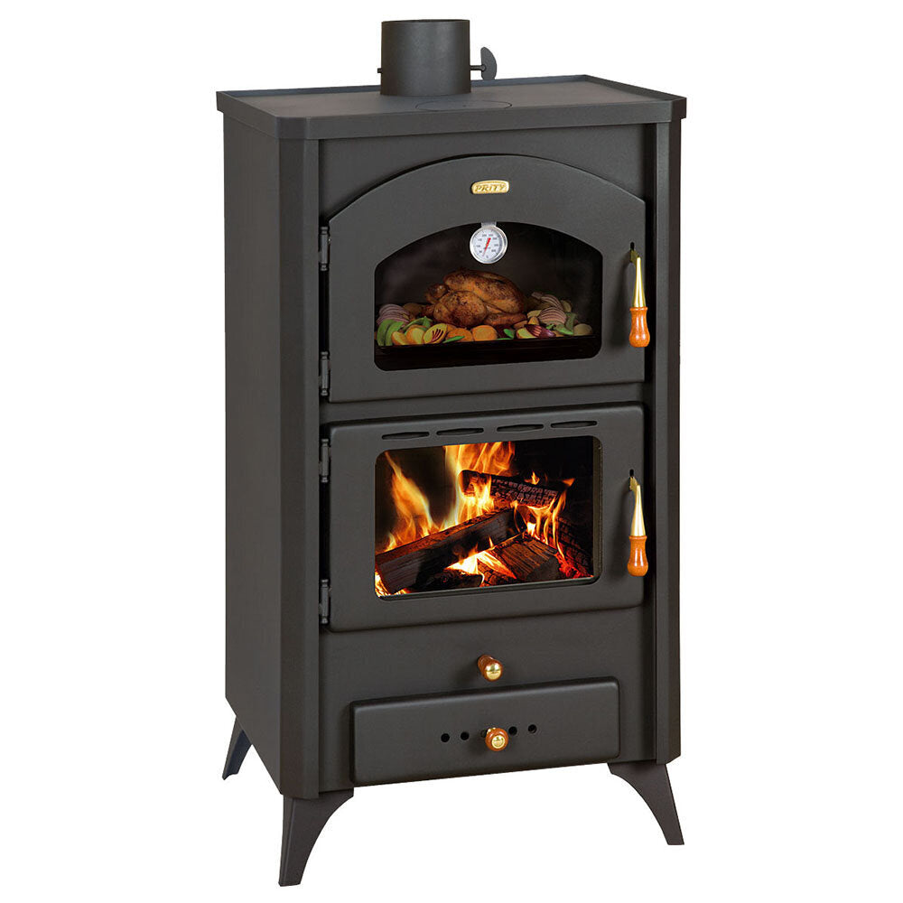 stufa a legna con forno vinci con struttura in ghisa 