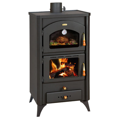 stufa a legna con forno vinci con struttura in ghisa 