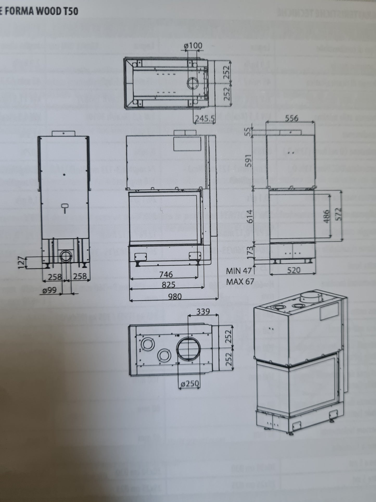 misure camino trifacciale centro stanza
