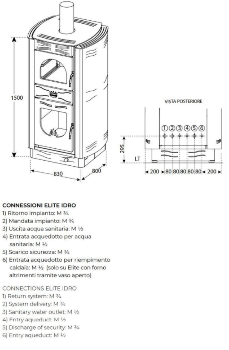connessioni termostufa clementi elite idro a legna 
