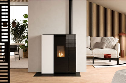 stufa a pellet slim salva spazio con uscita fumi superiore