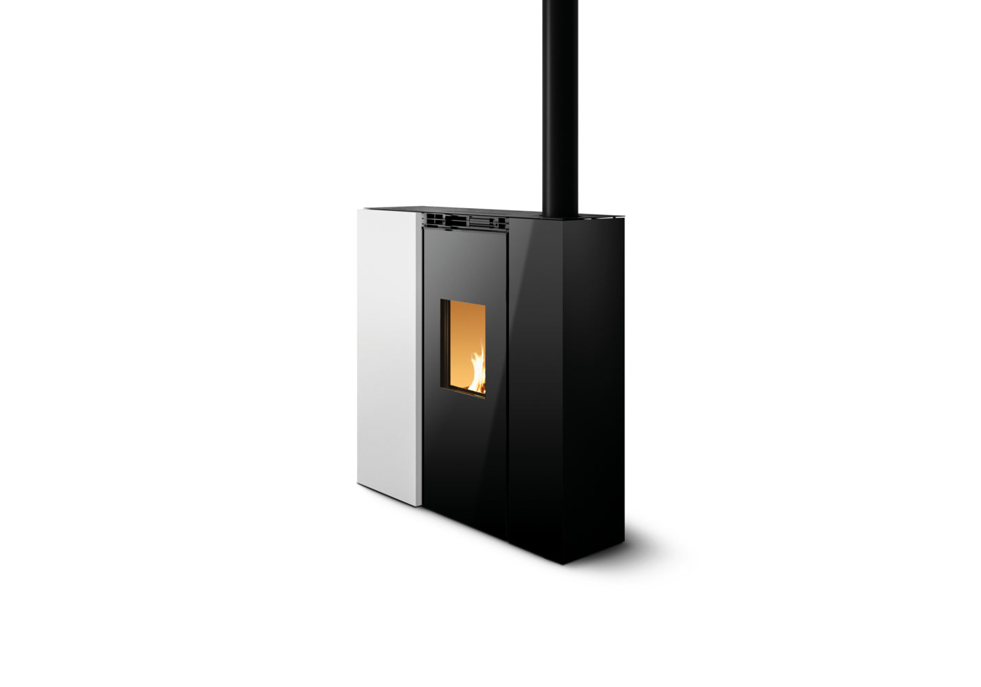 stufa slim con vetro cristal e acciaio bianco