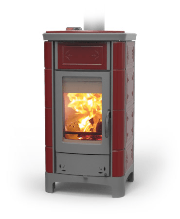 idro stufa con maiolica classica rosso bordeaux